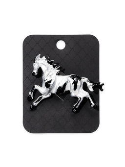 Брошь "Лошадь" конь в яблочко, цвет чёрно-серебристый в серебре