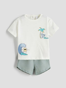 Bask?l? Erkek Bebek Ti??rt ve ?ort 2li