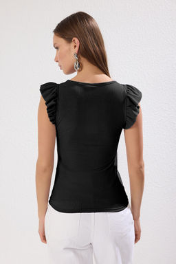 Siyah Fitted/Vucuda Oturan F?rf?rl? Orme Bluz TWOSS25BZ00215