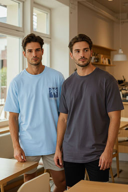 TRENDYOL MAN Mavi-Antrasit Oversize/Genis Kesim 2li Paket Bask?l?-Duz %100 Pamuk T-Shirt TMNSS25TS00212