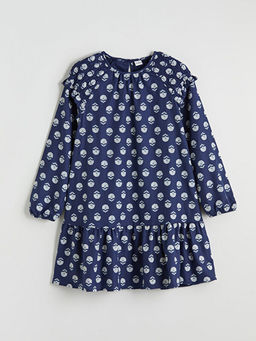 Bisiklet Yaka Desenli K?z ?ocuk Elbise