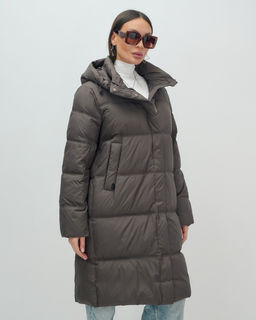 Пальто зимнее утепленное с капюшоном женское темно-коричневого цвета 7618TK - Visdeer фото 13