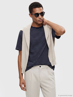 Bisiklet Yaka ?izgili Erkek Ti??rt