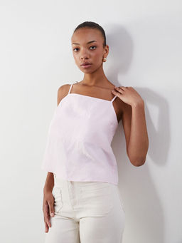 Kare Yaka Ask?l? Modal Kar???ml? Crop Bluz