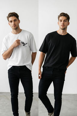 TRENDYOL MAN Beyaz-Siyah Oversize/Genis Kesim 2li Paket Kartal Bask?-Duz %100 Pamuk T-Shirt TMNSS25TS00214 - Trendyolmilla фото 16