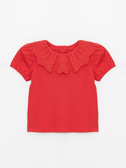 Bisiklet Yaka K?sa Kollu Nak?? Detayl? K?z Bebek Ti??rt - Waikiki фото 3