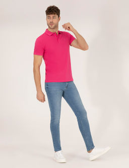 Pembe Slim Fit Polo Yaka Basic Ti__rt