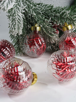 Ёлочные игрушки Бринцзе, шары новогодние, d=6 см, набор 6 шт., красный/прозрачный - Зимнее волшебство фото 7