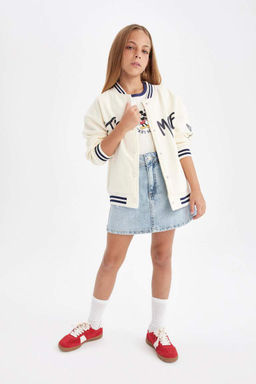 Бомбер с принтом и воротником-стойкой для девочек, толстый кардиган на мягкой подкладке - Defacto фото 5