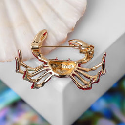 Брошь «Краб», красная в золоте