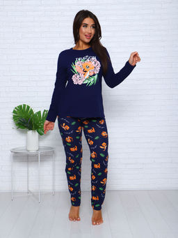 Костюм с брюками, принт, синий (954-1)