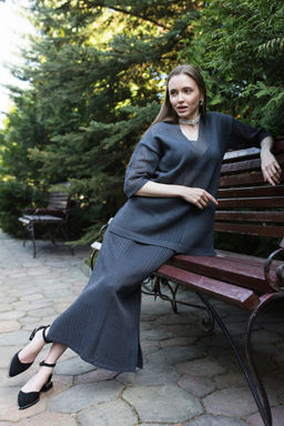 Джемпер 100% лен - Синий лен фото 12
