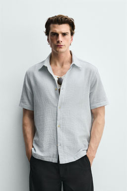 CAMISA REGULAR FIT ESTRUCTURA / Blanco / Celeste - Zara фото 2