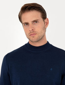 A__k Lacivert Slim Fit Yar_m Bal_k__ Yaka Basic Triko Kazak