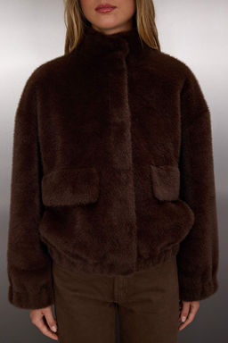Koyu Kahverengi Oversize Kal?p Pelus Bomber Mont TWOAW26MO00063