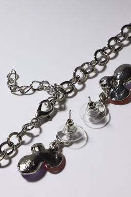 Набор 2 предмета: серьги, колье Листочки, цвет розовый в серебре, 40 см