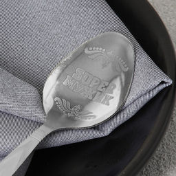 Цена за 3 шт. Ложка чайная с гравировкой Super мужик, на подарочной открытке, 3?14 см