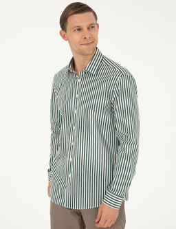 Темно-зеленая приталенная рубашка с длинным рукавом - Cacharel фото 3