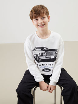 Bisiklet Yaka Ford Bask?l? Erkek ?ocuk Sweatshirt
