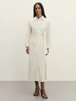 Платье из льна и хлопка с декоративной пряжкой / Zarina  фото 5