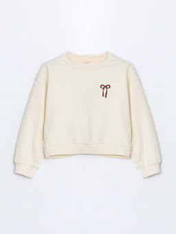 Bisiklet Yaka Kurdele Bask?l? K?z ?ocuk Kal?n Crop Sweatshirt - Waikiki фото 2