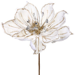 Украшение новогоднее "Пуансеттия - Изящное волшебство" 22 см, Белый/шампань