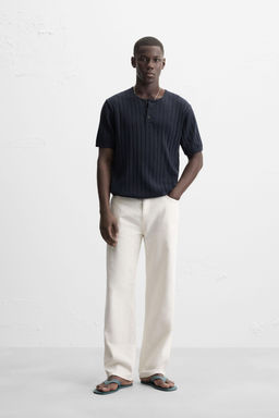 BUTTON-NECK KNIT T-SHIRT