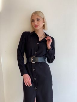 5754 Платье-рубашка из микровельвета чёрное - Martichelli фото 11