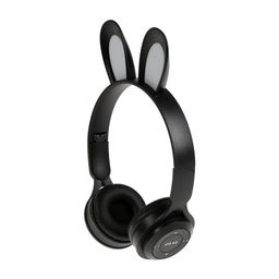 Наушники детские, беспроводные, накладные, с ушками зайца, Y08R, Bluetooth 5.1, с микрофоном, с подсветкой, 400 мАч, чёрные