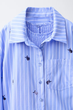 PACK CAMISA Y TOP FRUNCIDO RAYAS Y APLIQUE LENTEJUELAS / Azul - Zara фото 5