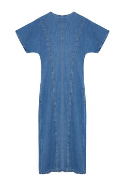 Mavi Dikis Detayl? V Yaka Maxi Denim Elbise TWOAW25EL00088 - Trendyolmilla фото 7