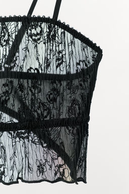 PLEATED LACE BRALETTE WITH EMBROIDERED FLOWERS - Zara фото 6