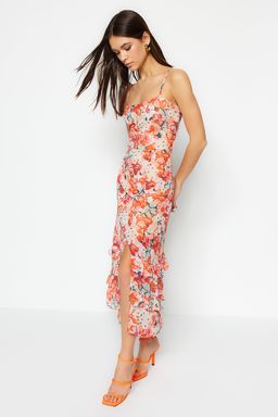 TRENDYOLMILLA Pembe Cicekli A Kesim Midi Dokuma Elbise TWOSS23EL01872  фото 2