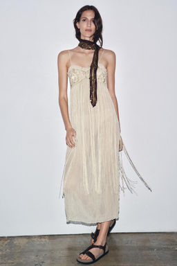 EMBROIDERED FRINGED COMBINATION DRESS - Zara фото 5