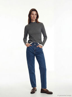 Beli Lastikli Mom Fit Kad?n Jean Pantolon