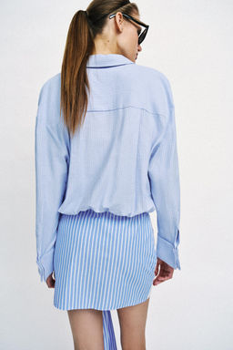 VESTIDO CORTO CAMISERO NUDO / Azul / Blanco - Zara фото 5