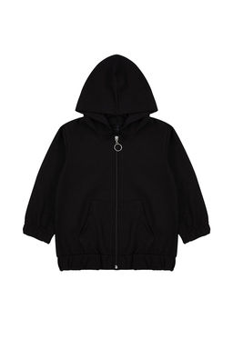 Siyah Melanj Unisex Kapusonlu Pamuklu Fermuarl? Orme H?rka TKDAW25HI00001