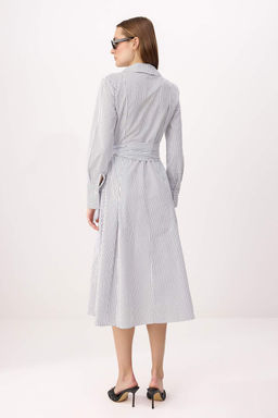 Cok Renkli Cizgili Midi Dokuma Gomlek Yaka Elbise TWOSS26EL00622 - Trendyolmilla фото 4