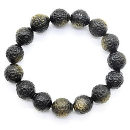 Браслет из Обсидиана шарик резной 13мм, 35г