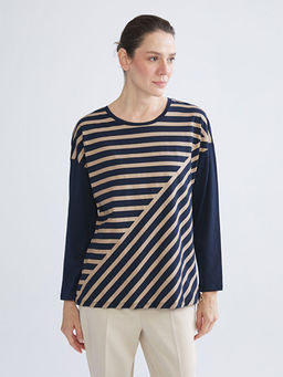 Bisiklet Yaka ?izgili Kad?n Ti??rt