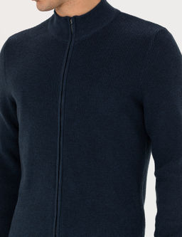 Lacivert Melanj Slim Fit Fermuarl_ Triko H_rka