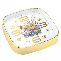 Часы настенные Летний сад 21,3х21,3х4см, мягкий ход, циферблат Цветы белый; цифры арабские, золотой; корпус пластик, золотой; в коробке (Китай) - Домашняя мода фото 2