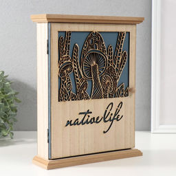 Ключница настенная «Грибы», дерево, 6 крючков, бежево-синяя, 6.2×19.5×25.2 см