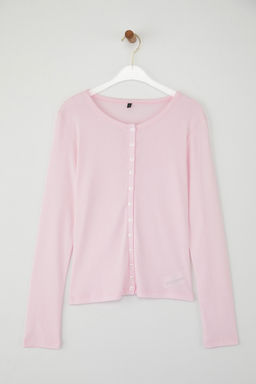 Teen Pembe Dugmeli Vucuda Oturan Esnek Orme Bluz | TWOAW26BZ00007 - Trendyolmilla фото 5