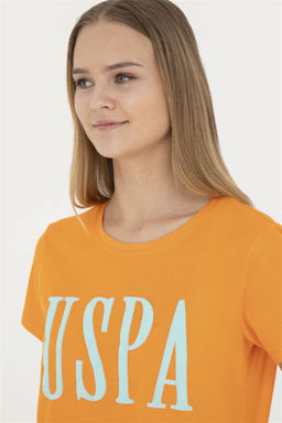 Женская оранжевая футболка с круглым вырезом - U.s. polo assn фото 2
