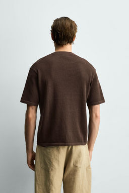 CAMISETA PUNTO CUELLO PANADERO ALGOD?N - LINO / Marr?n - Zara фото 4