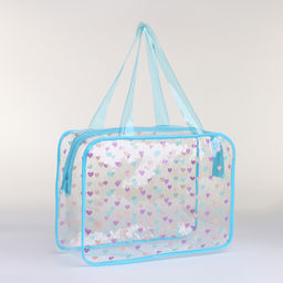 Косметичка-сумка на молнии для бассейна, с ручками, с принтом Сердечки, голубая