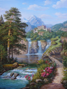 Вышивка крестиком 40х50см, Замок у водопада