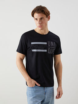 Bisiklet Yaka K?sa Kollu Bask?l? Penye Erkek Ti??rt