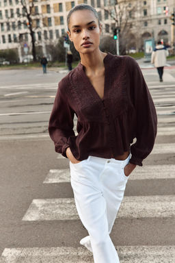 BLUSA BORDADOS / Marr?n - Zara фото 5